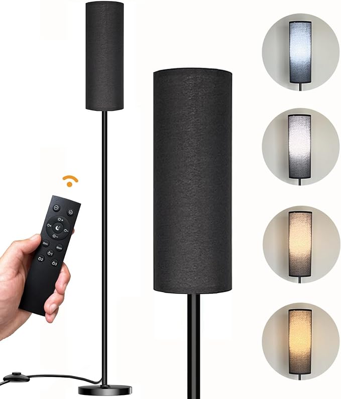 Floor Lamp for Living Room Bedroom, Modern Floor Lamp with Remote,Stepless Dimmable 12W Bulb Included,Standing Lamps LED Tall Lamp for Bedroom Office(Black) - LeafyLoom