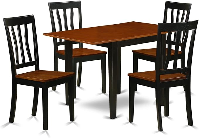 East West Furniture NDAN5-BCH-W Norden 5 Piece Kitchen Set for 4 Includes a Rectangle Room Table with Dropleaf and 4 Dining Chairs, 30x48 Inch, Black & Cherry - LeafyLoom