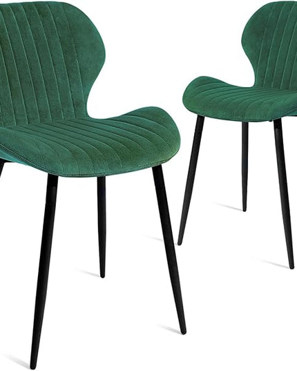 CangLong Dining Chairs Mid Century Modern Leisure Upholstered Metal Legs for Kitchen Living Room, Set of 2, Green - LeafyLoom
