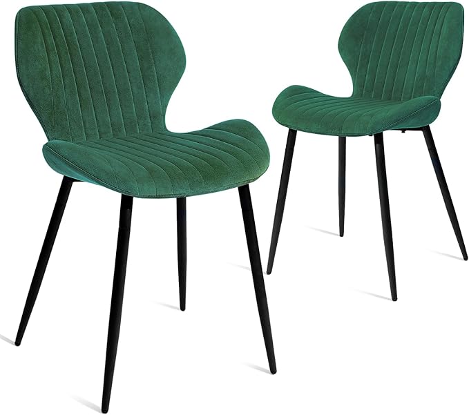 CangLong Dining Chairs Mid Century Modern Leisure Upholstered Metal Legs for Kitchen Living Room, Set of 2, Green - LeafyLoom