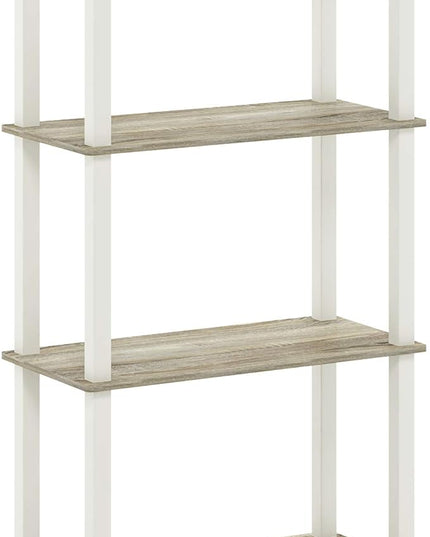 Furinno Turn-N-Tube 4-Tier Multipurpose Shelf Display Rack, Square Tube, Sonoma Oak/White - LeafyLoom