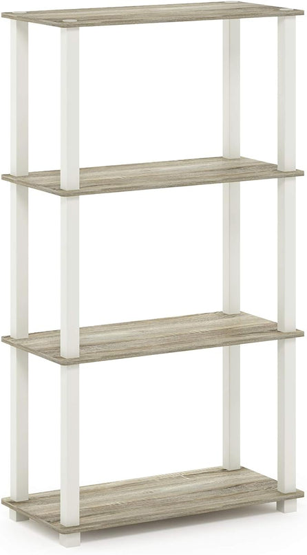 Furinno Turn-N-Tube 4-Tier Multipurpose Shelf Display Rack, Square Tube, Sonoma Oak/White - LeafyLoom