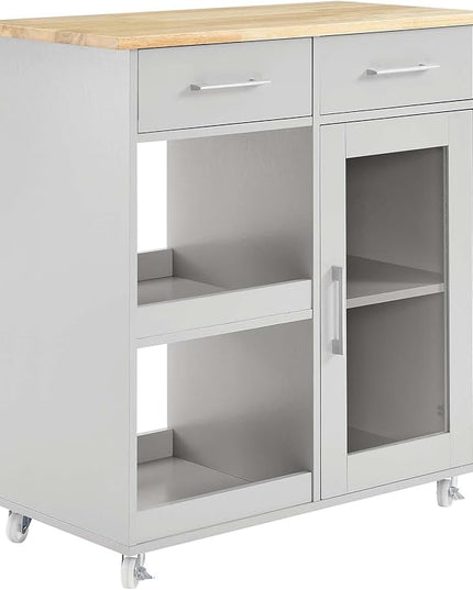 Modway Culinary Rolling Kitchen Cart with Storage in Light Gray Natural - 3 Tiers Kitchen Island on Wheels with Towel Bar, Functional as a Coffee Station, Bar Cabinet or Butcher Block Island - LeafyLoom