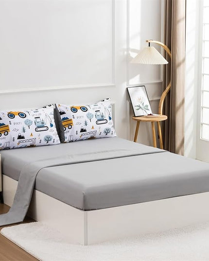 NTBED 5 Pieces Construction Truck Full Comforter Set for Boys Kids Forest Vehicles Excavator Lightweight Microfiber Bedding Sets - LeafyLoom