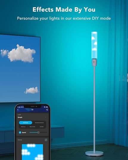 Govee RGBIC Cylinder Floor Lamp, LED Corner Floor Lamp with Wi-Fi App Control, Smart Lamp with 64+ Scenes, DIY Mode, Music Sync, 1500 Lumens Modern Lamp for Bedroom, Living Room - LeafyLoom