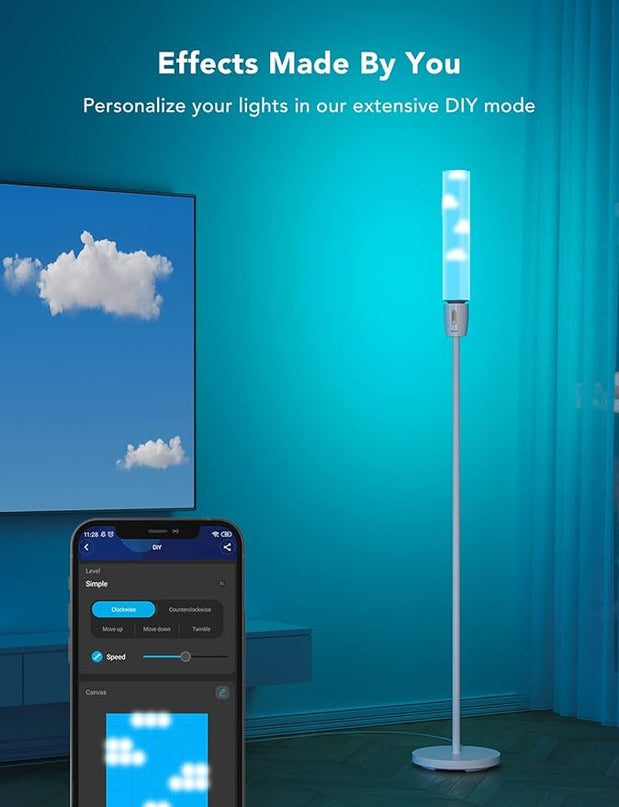 Govee RGBIC Cylinder Floor Lamp, LED Corner Floor Lamp with Wi-Fi App Control, Smart Lamp with 64+ Scenes, DIY Mode, Music Sync, 1500 Lumens Modern Lamp for Bedroom, Living Room - LeafyLoom