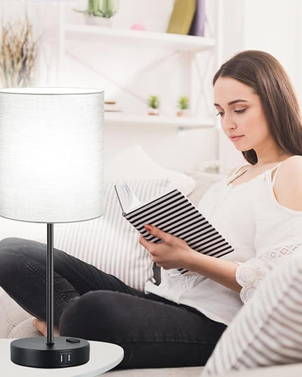 Lynnoland 𝟮𝟬𝟮𝟯 𝗡𝗘𝗪 Set of 2 Touch Control Table Lamps with 2 USB & AC Outlet, 3-Way Dimmable Bedside Nightstand Lamps for Bedroom Living Room Nursery, 800 Lumens 5000K Daylight Bulbs Included - LeafyLoom