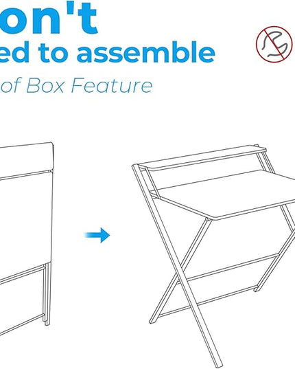 GreenForest Folding Desk No Assembly Required Small Size, 2-Tier Foldable Computer Desk with Shelf for Home Office, Space Saving Portable Laptop Study Foldable Table for Small Spaces, Brown - LeafyLoom
