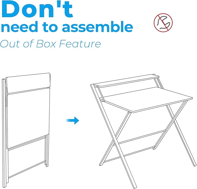 GreenForest Folding Desk No Assembly Required Small Size, 2-Tier Foldable Computer Desk with Shelf for Home Office, Space Saving Portable Laptop Study Foldable Table for Small Spaces, Brown - LeafyLoom