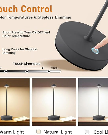 Set of 2 Rechargeable Cordless Table Lamp,6000mAh LED Battery Operated Desk Lamp Touch 3 Color Dimming Portable Outdoor Waterproof Table Light for Patio/Restaurant/Dining/Home (Grey) - LeafyLoom