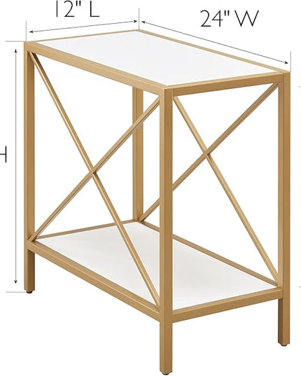 Leick Home 9217-WTGL Claudette Mixed Metal and Wood Side Table with Shelf, White/gold - LeafyLoom