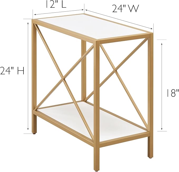 Leick Home 9217-WTGL Claudette Mixed Metal and Wood Side Table with Shelf, White/gold - LeafyLoom