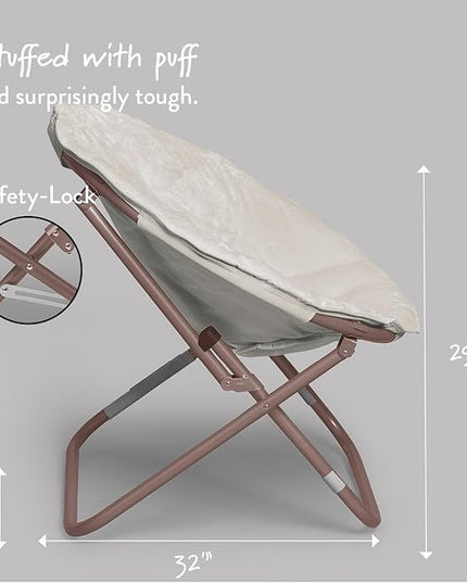 Faux Fur Saucer Chair, 22"D x 32"W x 29"H, White/Gold - LeafyLoom