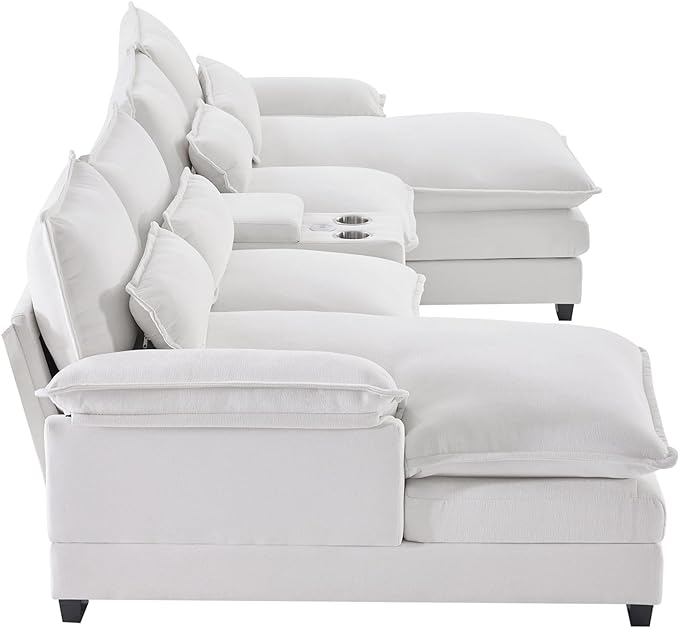 U Shaped Modular Sectional Sofa Deep Seat Oversized Symmetrical Corner Couch with Console,Cupholders and USB Ports, 6 Seater Velvet Upholstered Corner Sofa&Couches with Double Chaise Lounge - LeafyLoom