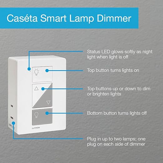 Lutron Caseta Smart Lamp Dimmer Switch (Lutron Smart Hub Required) for Floor and Table Lamps, for Dimmable LED Lights, up to 100 Watt, PD-3PCL-WH, White Lutron