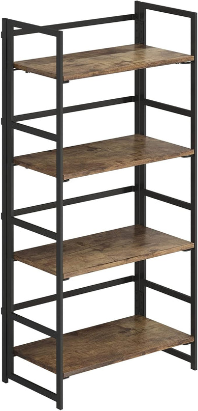 No-Assembly Folding Bookshelf Storage Shelves 4 Tiers Vintage Multifunctional Plant Flower Stand Storage Rack Shelves Bookcase for Home Office (Firestone and Black) - LeafyLoom