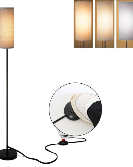 LED Floor Lamp Simple Design, Modern Floor Lamp with Shade, Tall Lamps for Living Room Bedroom Office Dining Room Kitchen, Black Pole Lamp with Foot Switch (with Bulb)(Gray Shade) - LeafyLoom