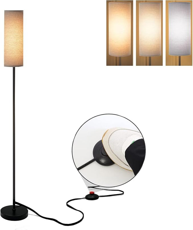 LED Floor Lamp Simple Design, Modern Floor Lamp with Shade, Tall Lamps for Living Room Bedroom Office Dining Room Kitchen, Black Pole Lamp with Foot Switch (with Bulb)(Gray Shade) - LeafyLoom