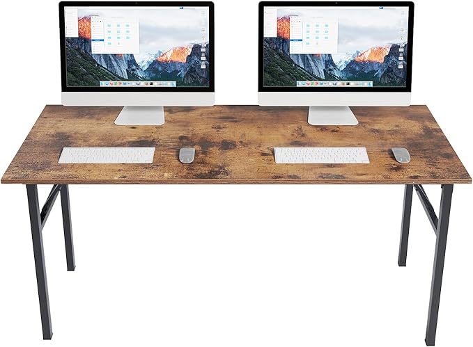 SogesGame Computer Desk, 62 Inch Large Desk Modern Simple Style Folding Tables, Home Office Writing Desk, Space Saving Foldable Table, No Install Needed, Retro Black - LeafyLoom