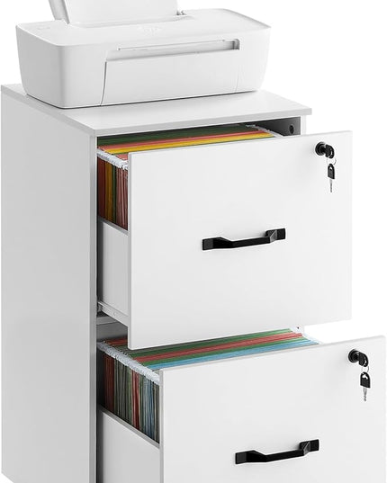 VASAGLE 2-Drawer Vertical File Cabinet, Filing Cabinet for Home Office, Printer Stand, with 2 Lockable Drawers, Adjustable Hanging Rail, for A4 and Letter-Size Files, Cloud White UOFC016W14 - LeafyLoom
