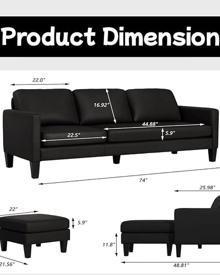 L-Shaped Sectional Modern Sofa - Leather Convertible Sofa Sleeper Sofa Bed Couch Set with Reversible Chaise, Lounge Sofa for Living Room Apartment Small Space (Leather Black) - LeafyLoom