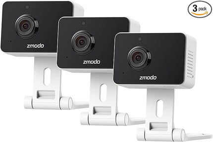 Zmodo 1080p 3pack Mini WiFi Camera, Two-Way Audio, Video Baby Monitor, Black with White, 3 Count (Pack of 1) (ZM-SH75D001-WA-3) Zmodo
