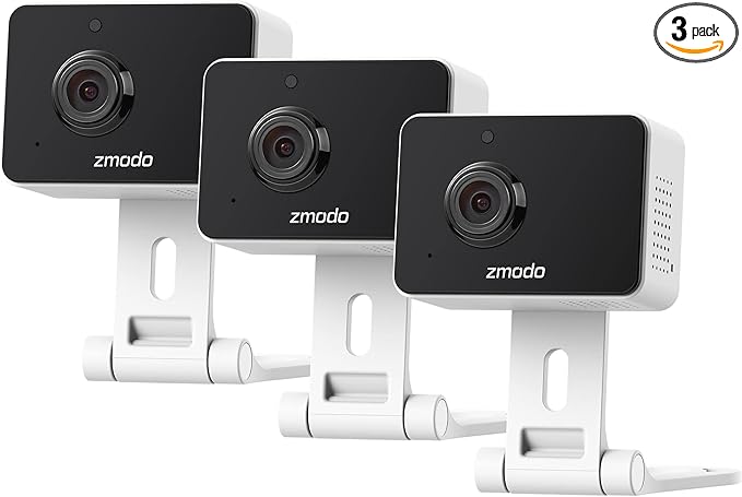 Zmodo 1080p 3pack Mini WiFi Camera, Two-Way Audio, Video Baby Monitor, Black with White, 3 Count (Pack of 1) (ZM-SH75D001-WA-3) Zmodo