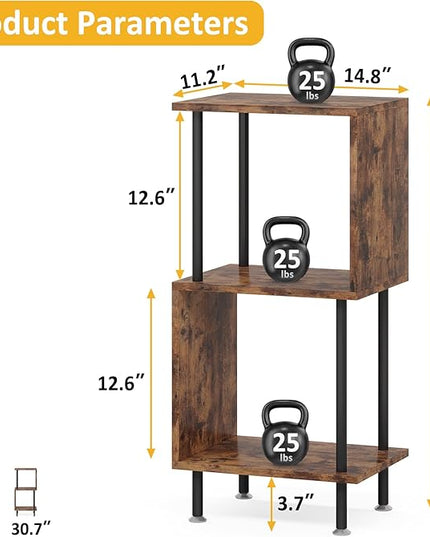 3 Tier Modern Bookshelf, S-Shaped Bookcase,Small Book Shelf for Small Spaces, Unique Bookshelf for Storage Organizer Living Room Bedroom Home Office - LeafyLoom