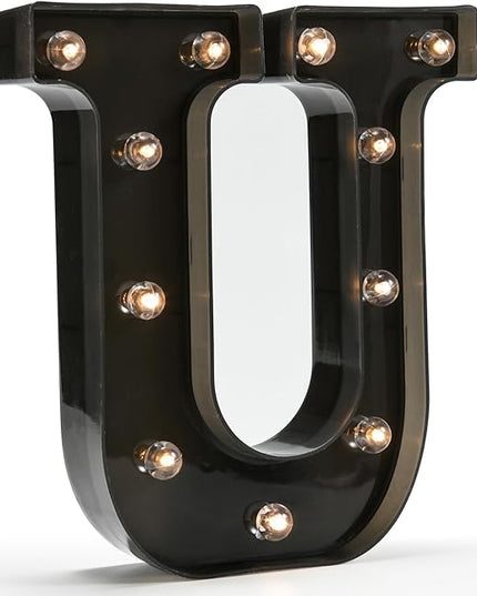 Light Up Black Alphabet Marquee Letters Sign LED Marquee Number Lights Sign for Night Light Home Bar Christmas Lamp Birthday Party Wedding Decoration U - LeafyLoom