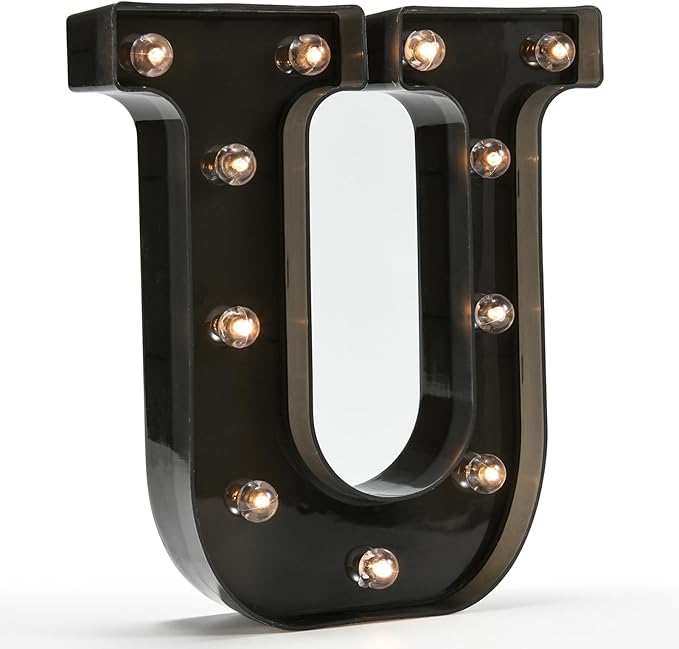 Light Up Black Alphabet Marquee Letters Sign LED Marquee Number Lights Sign for Night Light Home Bar Christmas Lamp Birthday Party Wedding Decoration U - LeafyLoom