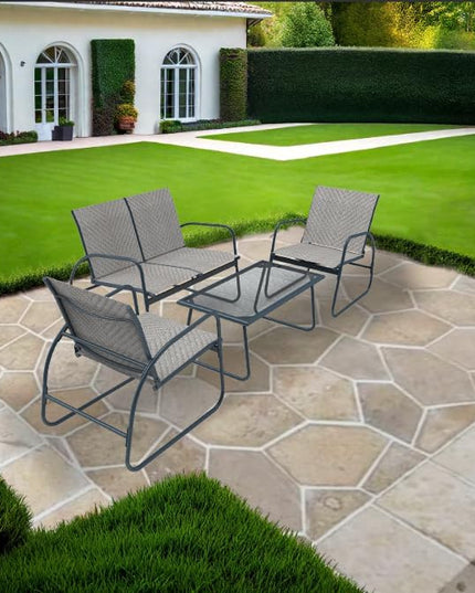 Mapleleaf 4 Pieces Rattan Patio Furniture Set, Outdoor Wicker Conversation Sofa Set, Rattan Chair and Glass Coffee Table for Yard, Pool or Backyard (Grey) - LeafyLoom