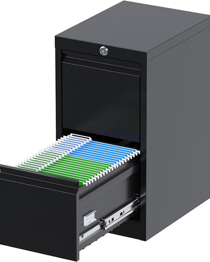 2 Drawers Vertical File Cabinet, Metal Lockable Filing Cabinet, Office File Storage Cabinet for A4 Letter/Legal Size, Assembly Required - LeafyLoom