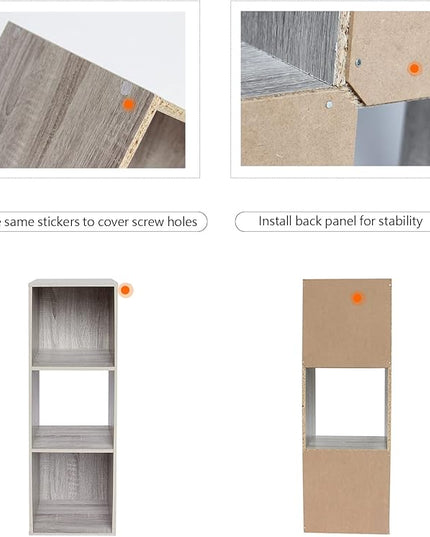 PACHIRA E-Commerce Storage Bookcase Wooden, Unit Shelf, Closet Cabinet, DVD Rack Bookshelf File Organizer Rack in Living Room, Bedroom, Study, each cube 11.22“, 3 Cube, OAK GREY - LeafyLoom