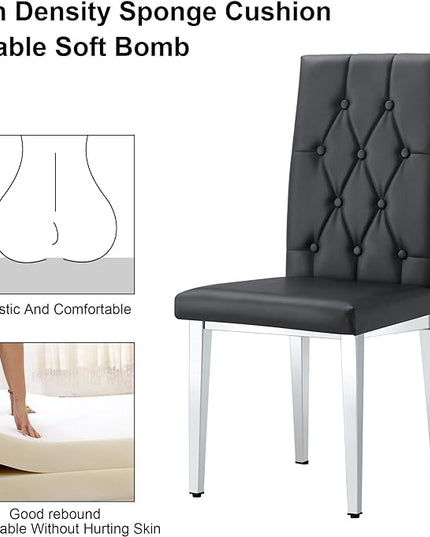 NicBex Dining Chairs Set of 4 Modern PU Dining Room Kitchen Chairs with Embedded Button High Backrest,Silver Metal Legs,Chairs for Dining Room, Kitchen,Living Room, and Restaurants,Black - LeafyLoom