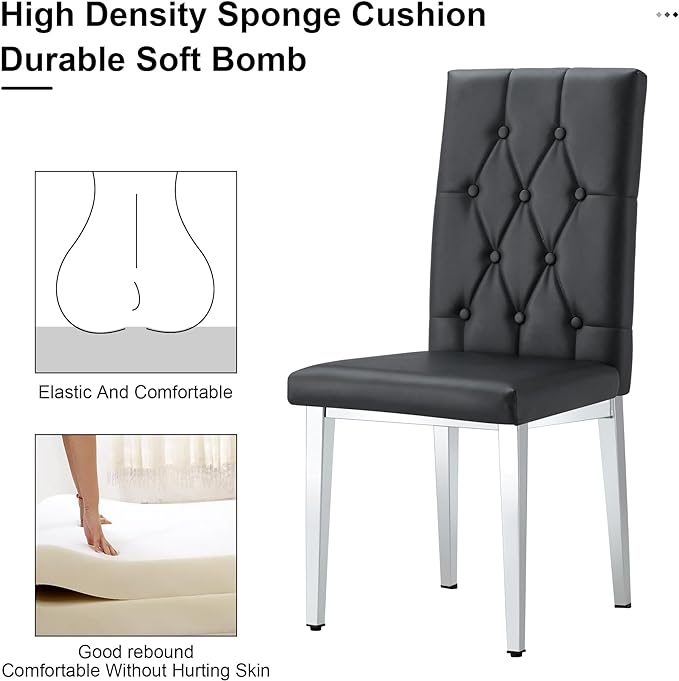 NicBex Dining Chairs Set of 4 Modern PU Dining Room Kitchen Chairs with Embedded Button High Backrest,Silver Metal Legs,Chairs for Dining Room, Kitchen,Living Room, and Restaurants,Black - LeafyLoom