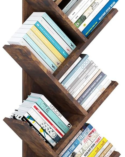 Tree Bookshelf with Storage, 8 Tier Wooden Tall Book Shelf, Floor Standing Bookcase for Kids and Adults, Utility Organizer Shelves for Living Room, Bedroom, Home Office, Brown - LeafyLoom