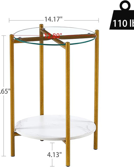 NicBex Coffee Table Tempered Glass Coffee Table with Storage Round Center Tables with Open Bottom Shelf End Table for Living Room, Dining Room, Office, and Bedroom,14.17" W, White - LeafyLoom