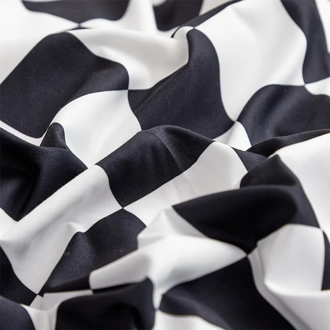 Black White Grid Comforter Set Full Black Plaid Bedding Set Girls Black and White Checkered Bed Comforter Set Breathable Blanket Set Kids Durable Bedding Comforter Set - LeafyLoom