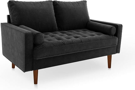 Velvet Furniture for Small Spaces, Mid-Century Modern Loveseats for Living Room, Love Seat Couch Sofas, 58 Inches, Black - LeafyLoom