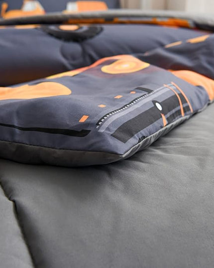 NTBED Construction Truck Comforter Set for Boys Kids Vehicles Excavator Cars Lightweight Microfiber Bedding Sets (Grey, Twin) - LeafyLoom