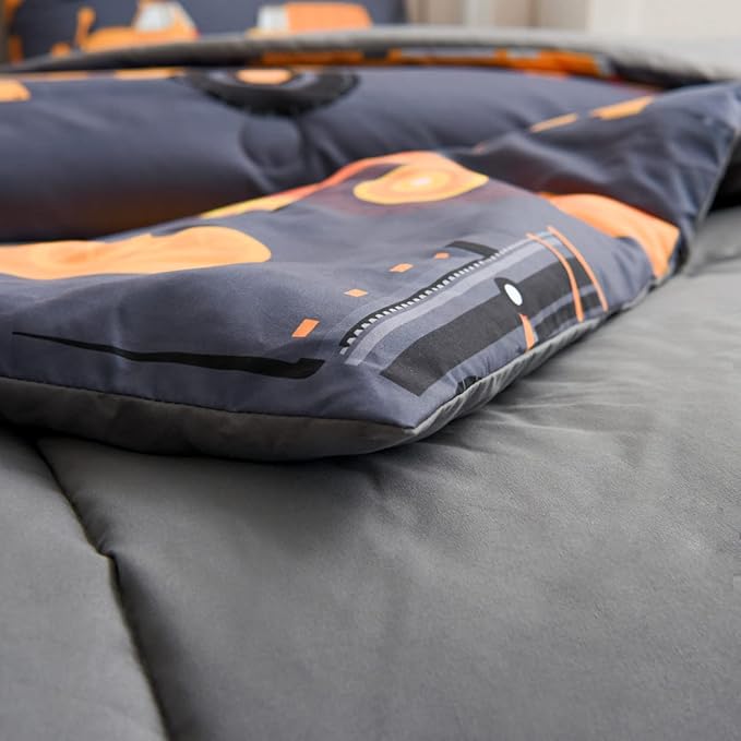 NTBED Construction Truck Comforter Set for Boys Kids Vehicles Excavator Cars Lightweight Microfiber Bedding Sets (Grey, Twin) - LeafyLoom
