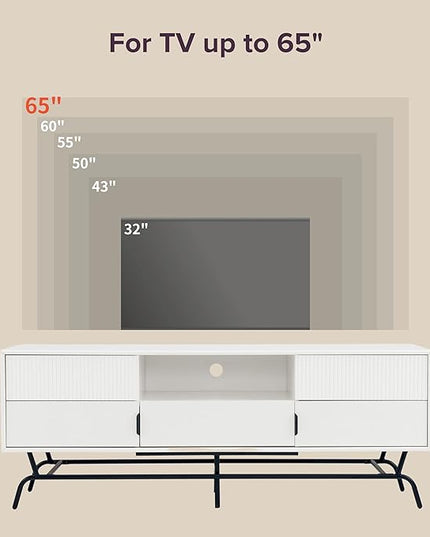 24/7 Shop at Home Quin Modern TV Stand with Storage Drawers, Media Console Cabinet, Entertainment Center for 65 inch Television, Unique Living Room Furniture, White Pure - LeafyLoom