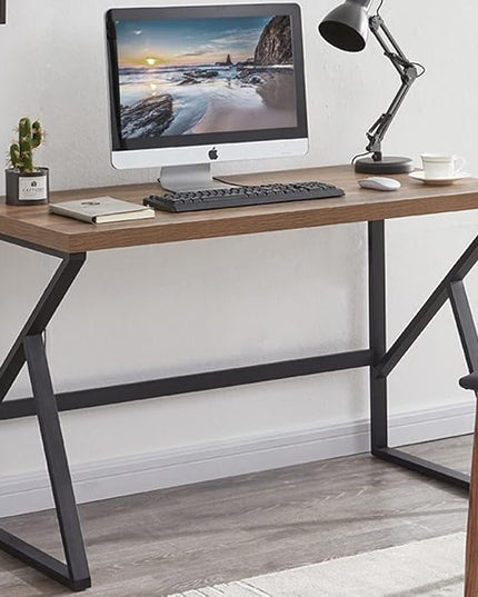 HSH Minimalist PC Desk, Industrial Home Office Desk, Sturdy Wood and Metal Desk, Rustic Vintage Oak 55 Inch Work Study Writing Desks Computer Table for Living Room Bedroom - LeafyLoom