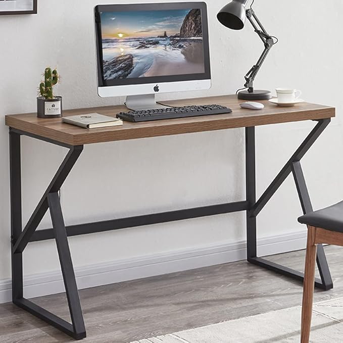 HSH Minimalist PC Desk, Industrial Home Office Desk, Sturdy Wood and Metal Desk, Rustic Vintage Oak 55 Inch Work Study Writing Desks Computer Table for Living Room Bedroom - LeafyLoom