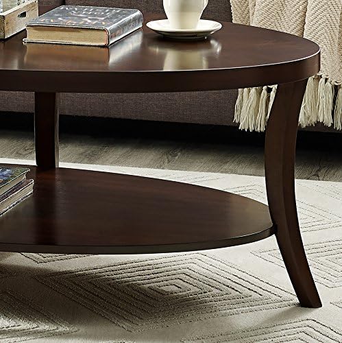 Roundhill Furniture Perth Contemporary Oval Coffee Table with Shelf, Espresso - LeafyLoom