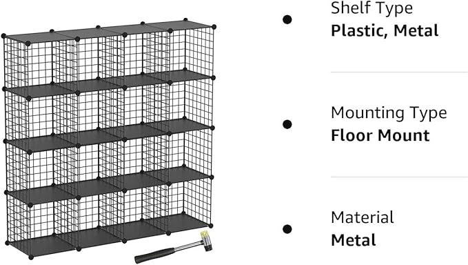TUMUCUTE Wire Cube Storage Organizer, 16-Cube Metal Storage Shelves Bookshelf, Stackable Modular Closet Organizer for Bedroom Living Room, Office,Storage Shelves - LeafyLoom