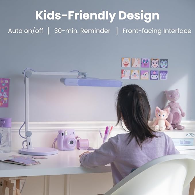 BenQ MindDuo 2 Kids Study Lamp (Purple), Wide & Even Illumination, Auto Dimming, Brightness & Color Adjustment, Presence Detection - LeafyLoom