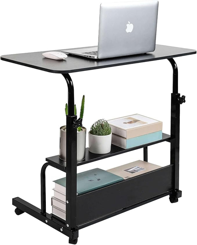 Home Office Rolling Desk Small Spaces Sofa Bedroom Bedside Adjustable Table Student Computer Wall Desk Portable Learn Play Game Desk on Wheels Movable with Storage Size 31.5 * 15.7 Inch Black C - LeafyLoom