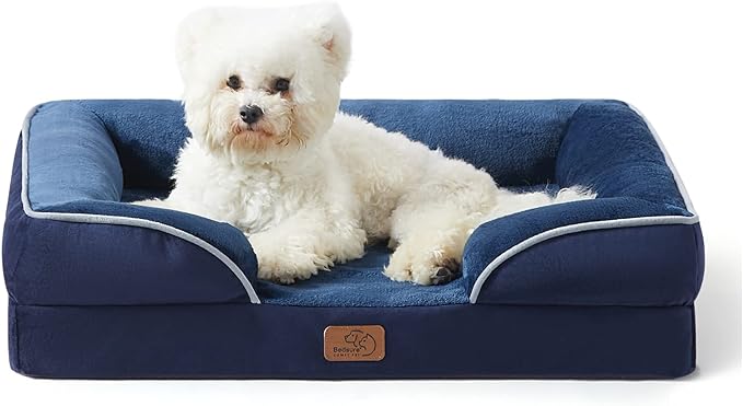 Bedsure Orthopedic Dog Bed for Medium Dogs - Waterproof Dog Sofa Beds Medium, Supportive Foam Pet Couch Bed with Removable Washable Cover, Waterproof Lining and Nonskid Bottom, Navy Blue BEDSURE