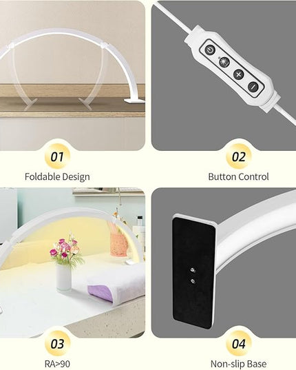 TwoWin Half Moon Light for Nail Desk, 29.5'' 48W Half Moon Nail Tech Desk Lamp for Nails, Tattoo, Eyelash Extensions, Beauty, Arch Light for Nail Techs, Led Lash Light Nail Tech Lamp - LeafyLoom